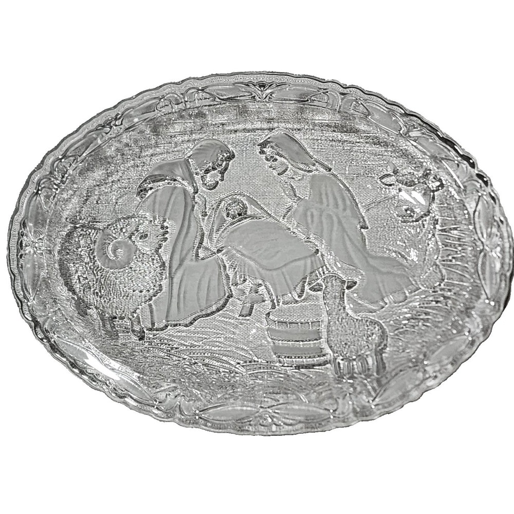 Celebrations by Mikasa Crystal Nativity Plaque Glass Dish 9" Rejoice Collection